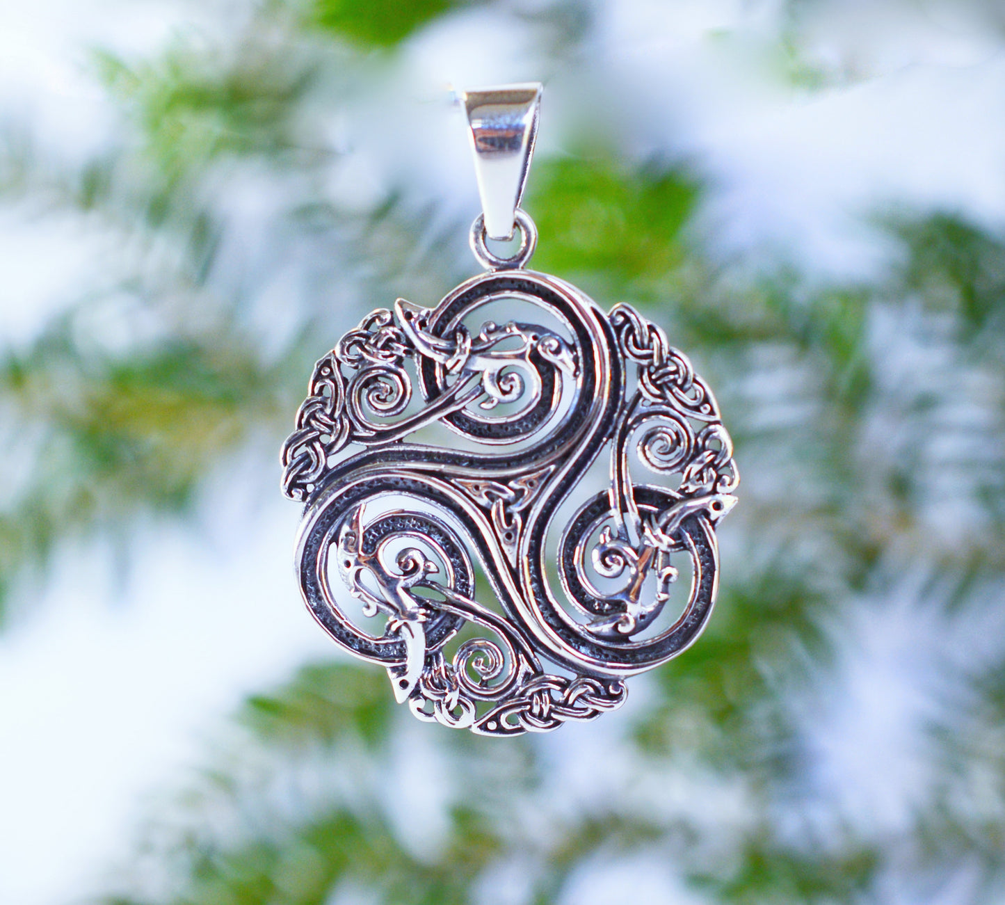 Sterling Silver (92.5) Celtic Triskele Triple Spiral Pendant