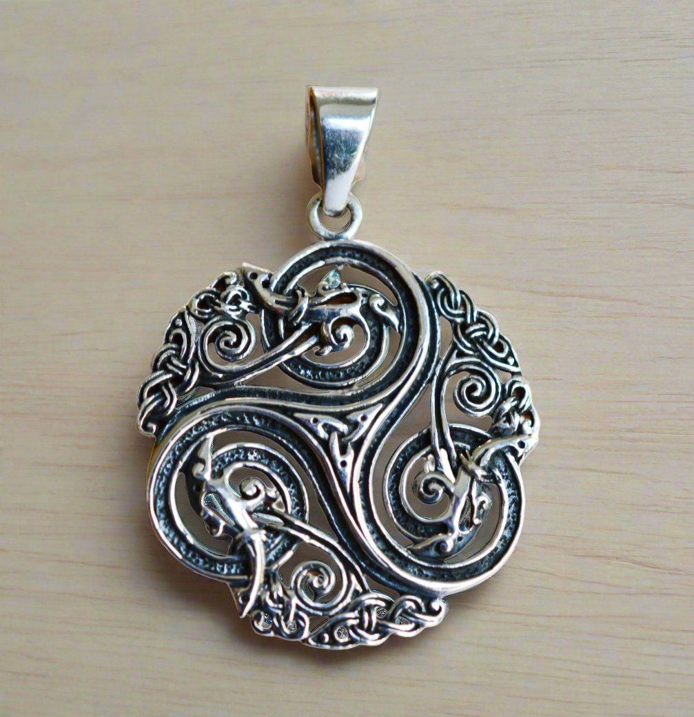 Sterling Silver (92.5) Celtic Triskele Triple Spiral Pendant