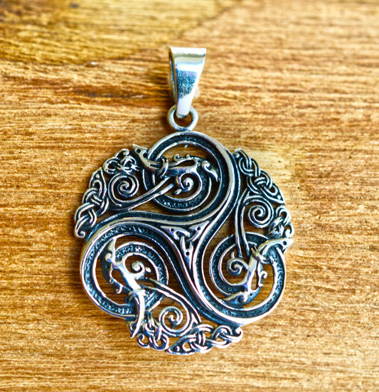 Sterling Silver (92.5) Celtic Triskele Triple Spiral Pendant